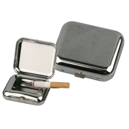 Jurxy 2 Stück Mini Aschenbecher Tragbarer Reise Aschenbecher Rauchen Aschenbecher mit Deckel Schlüssel Zigaretten Taschenascher Rechteckig mit Karabiner Schwarz und Silber